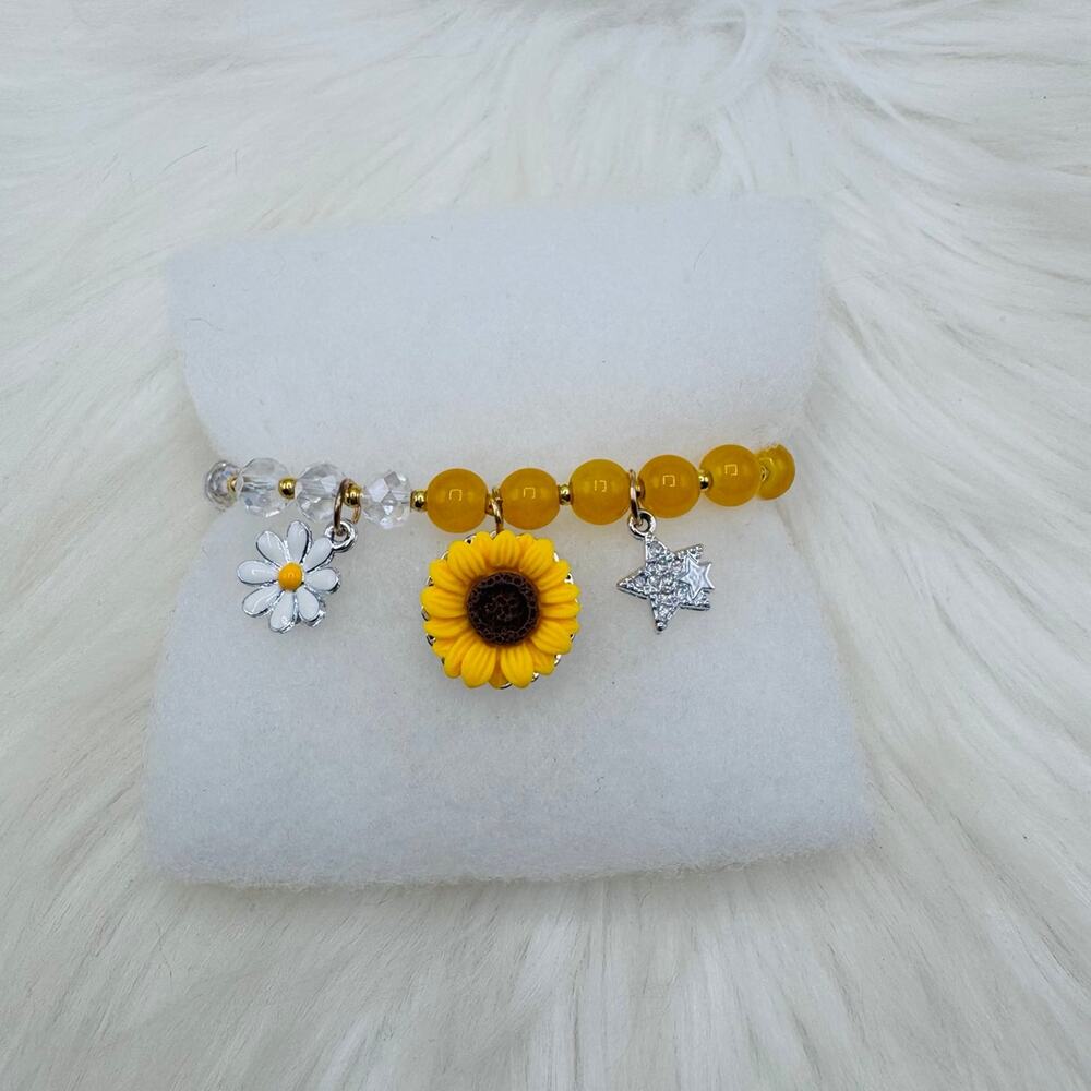 Yellow Sunflower & Daisy Charm Beaded Bracelet for Small Wrists